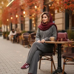 ست هودی کلاهدار  با شلوار بافت پرنسا