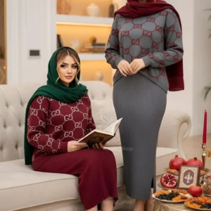 🍁ست بافت  سارافون ورویه گوچی