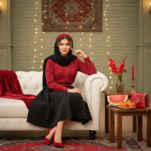 شومیز مخمل کبریتی با پارچه طرحدار یلدایی🍉