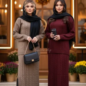 🍂 ست بلوز و دامن بافت پاییزه مدل روشنا🍂 ترکیب