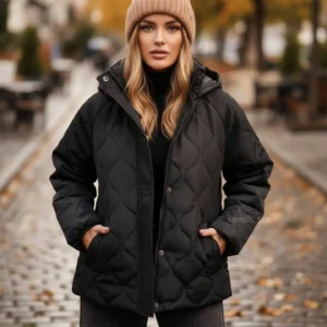 🟢کاپشن کلاهدار کوتاه امبوردی مدل گلنوش کد 164