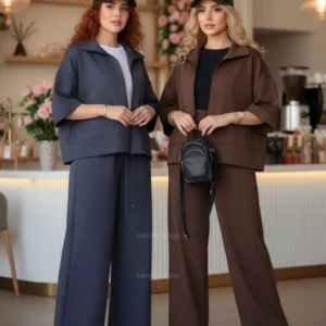 ست دوتیکه با جنس کتان مخملی ترک  مدل نیکا