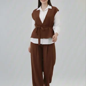 ✨ ست ۳ تیکه (جلیقه + شومیز + شلوار) لونا