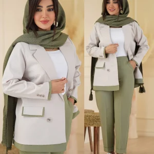 کت و شلوار پرفروش زنانه مدل سونار | ست لنینت یقه انگلیسی سایز 36 تا 46