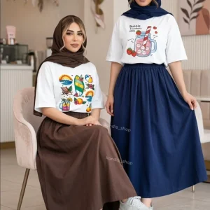 ست تیشرت و دامن زنانه مدل ساحل | ست لینن و سوپر پنبه تابستانی فری سایز
